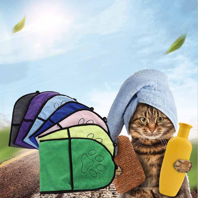Aapet 1pc fiber husdjur badhandduk superabsorberande husdjur torkhandduk hund katt valp filt med pocket katt kattunge rengöring leveranser