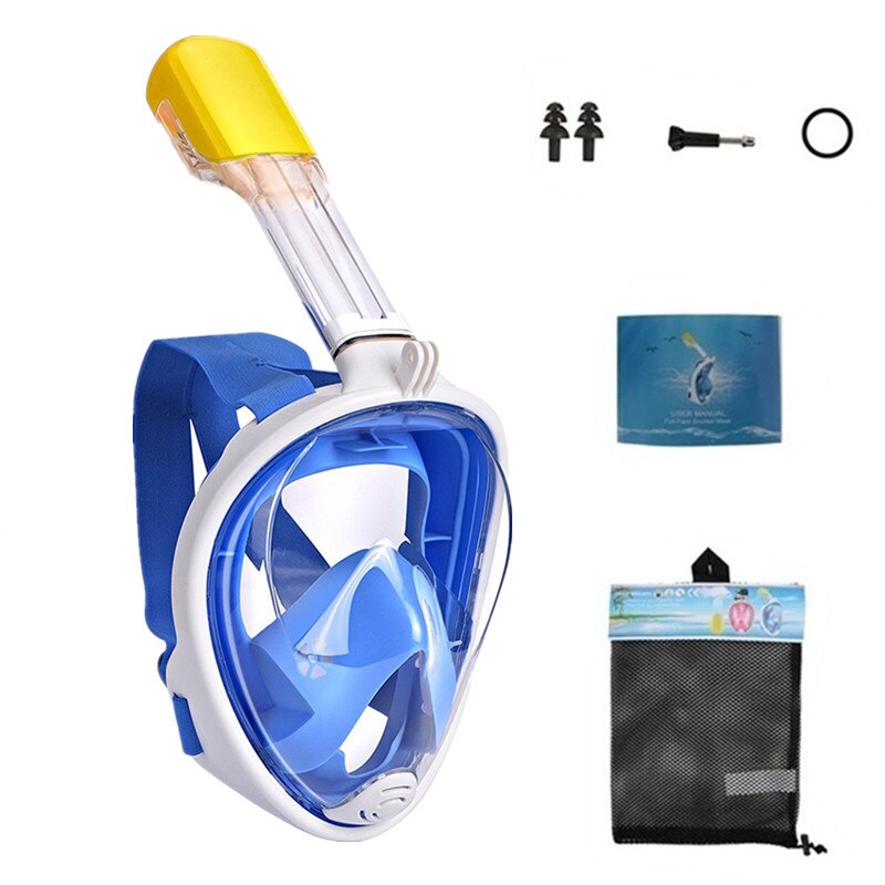 Full Face Snorkeling Scuba Masks Diving Masks Underwater Anti-fog Anti-Leak Safe and waterproof Swimming Pool Equipment: blue / L/XL