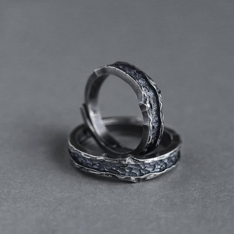 Anillo de compromiso Vintage de Metal para hombre y mujer, sortija grande de 14kt, negro, abierto de oro, Punk, boda