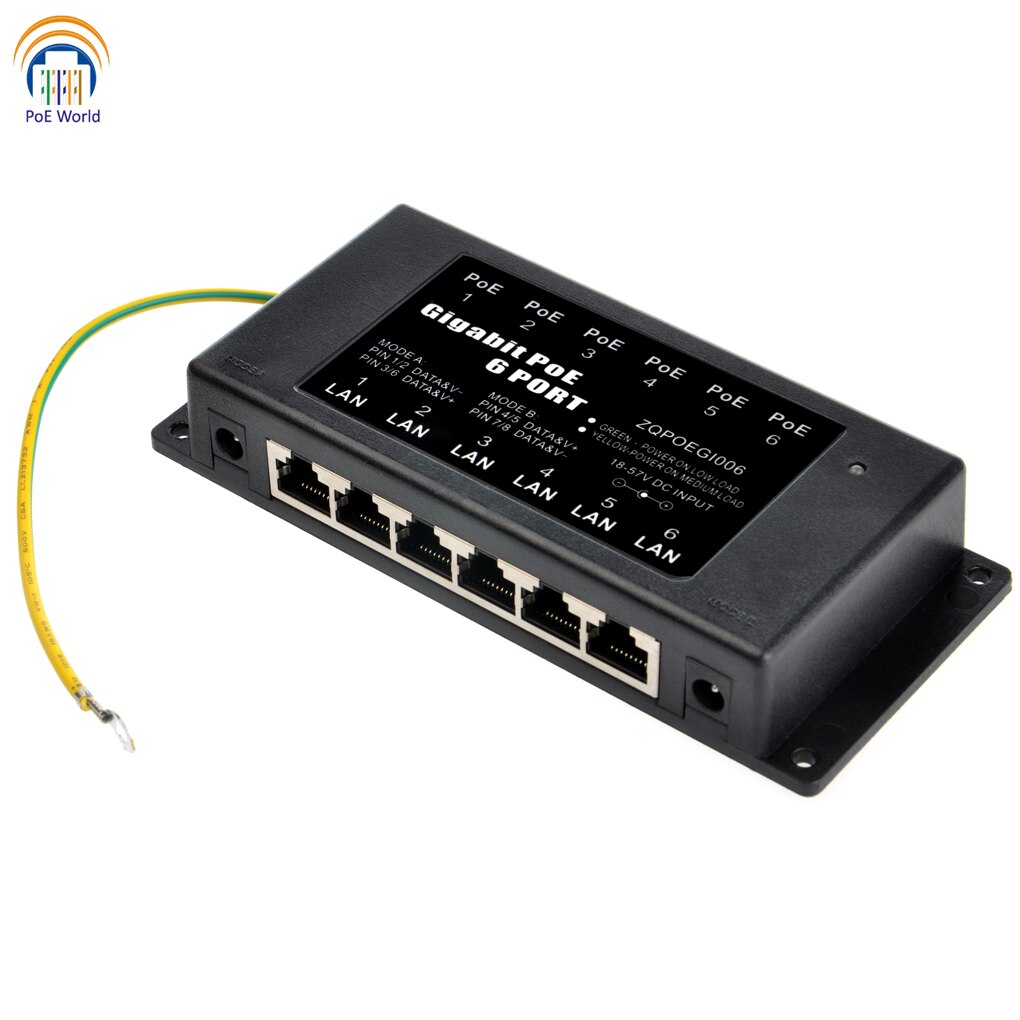Gigabit Passive PoE 6 Port Power over Ethernet Injector for 802.3af Devices, with 24V 60W Power Adapter, used for Unifi AC lite
