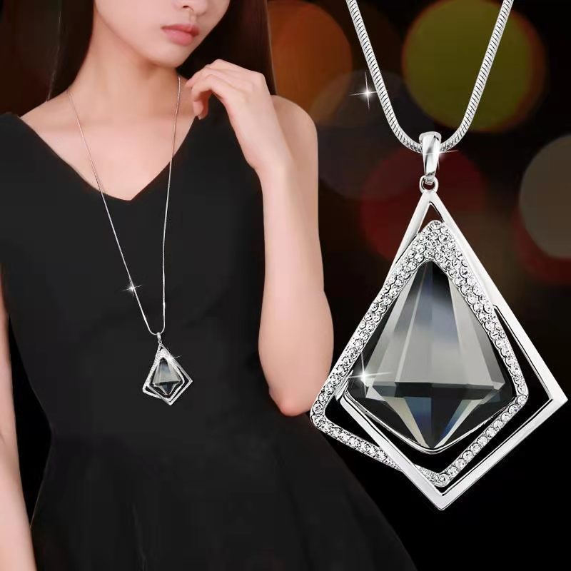 Lange halskæder og vedhæng geometrisk krystal statement halskæde til kvinder collier femme perle choker smykker: Grøn