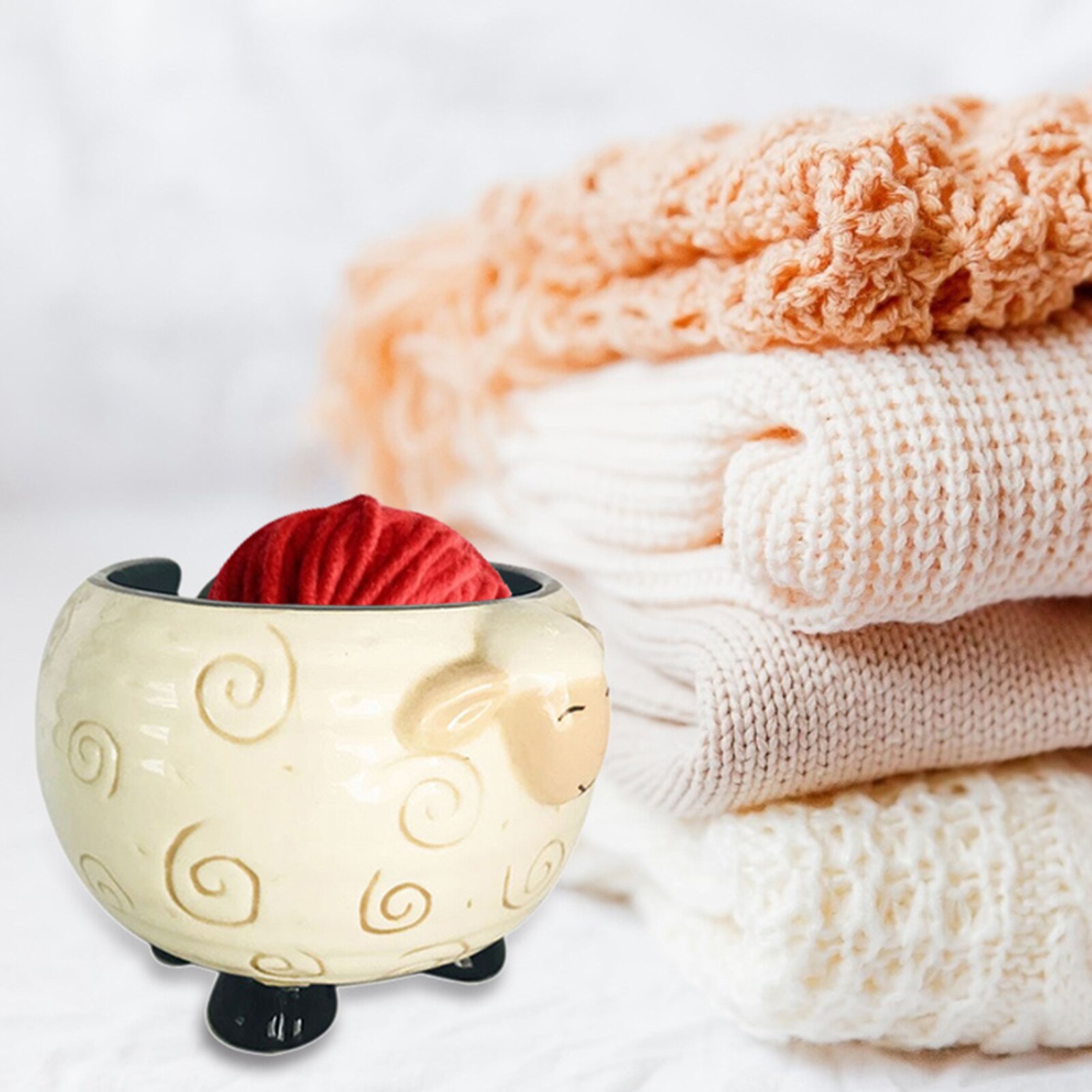 Cute Sleepy Sheep Shaped Yarn Knitting Bowl Yarn Ceramic Holder Ceramic Exquisite For Any Knitter