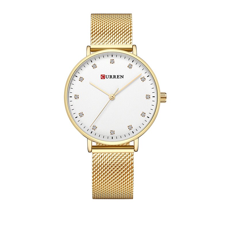 CURREN Mode Horloge Vrouwen Horloges Dames Roestvrij Stalen Armband Horloges Vrouwelijke Relogio Feminino Montre Femme: Gold White