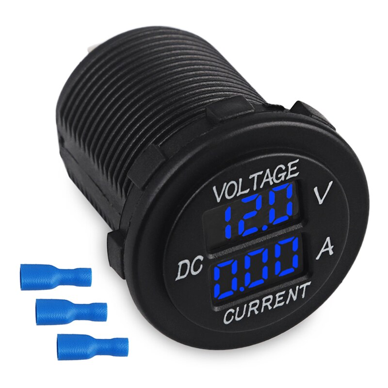 Lkw Marine Wasserdichte Stiefel Motorrad Voltmeter Messgerät Strom Tester Amperemeter LED Digital Voltmeter Amperemeter Motorrad 12 V-24 V: Blau