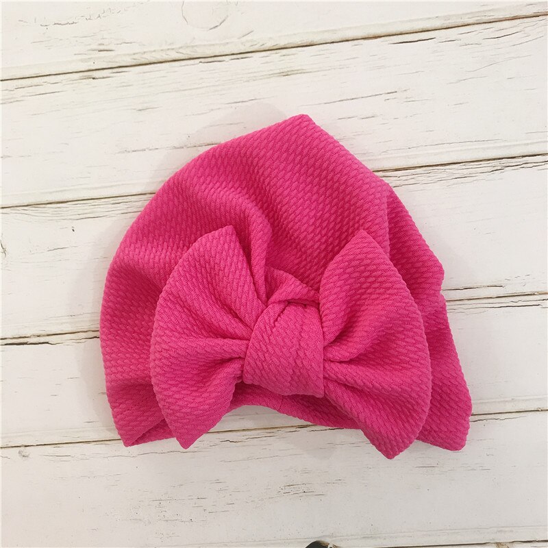 1pcs Solid Cotton Big Bow Hat Baby Kids Headbands Soft Comfortable Cat Turban Children Hair Accessories: Rose Red
