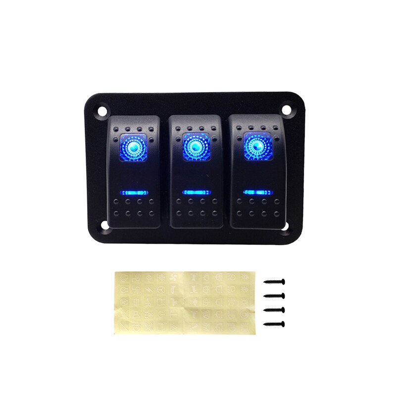 2/3/4 -gjengers vippebryter panel lys vippebryter beskyttelse tilbehør led bryter for bil auto lastebil campingvogn marine: 3 brytere