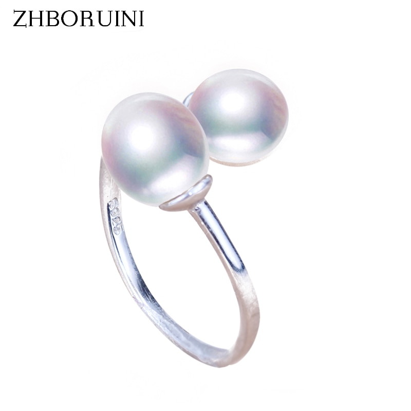 ZHBORUINI Fijne Sieraden Parel Ring Sieraden Dubbele Geconfronteerd Ringen Natuurlijke Zoetwater Parel 925 Sterling Zilveren Sieraden Voor Vrouwen