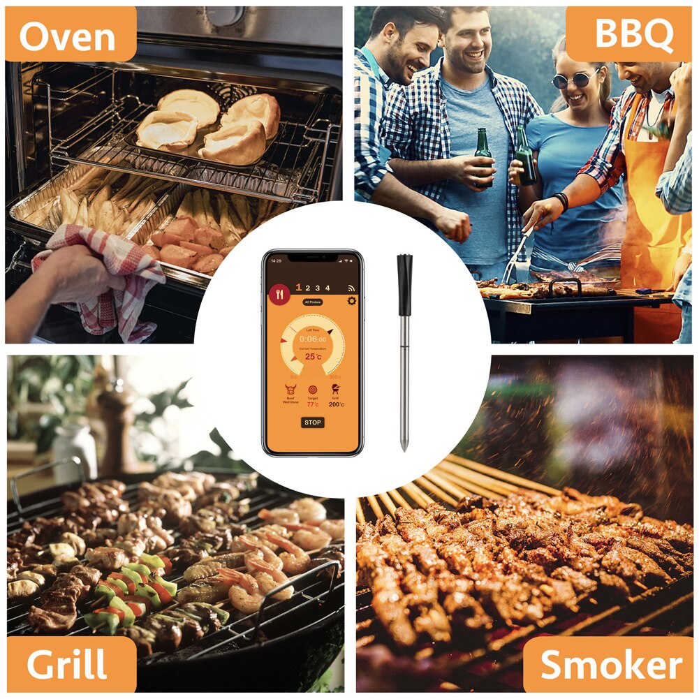 Clever kabellos Lebensmittel Fleisch Steak Thermometer Für Backofen Grill Bbq Raucher Rotisserie Küche Clever Digital Bluetooth Thermometer