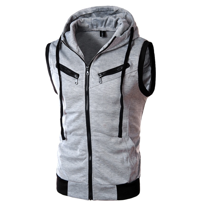 gilet hommes solide pulls à capuche sans manches Cardigans veste automne printemps Zipper poches hommes gilet décontracté gilet hauts