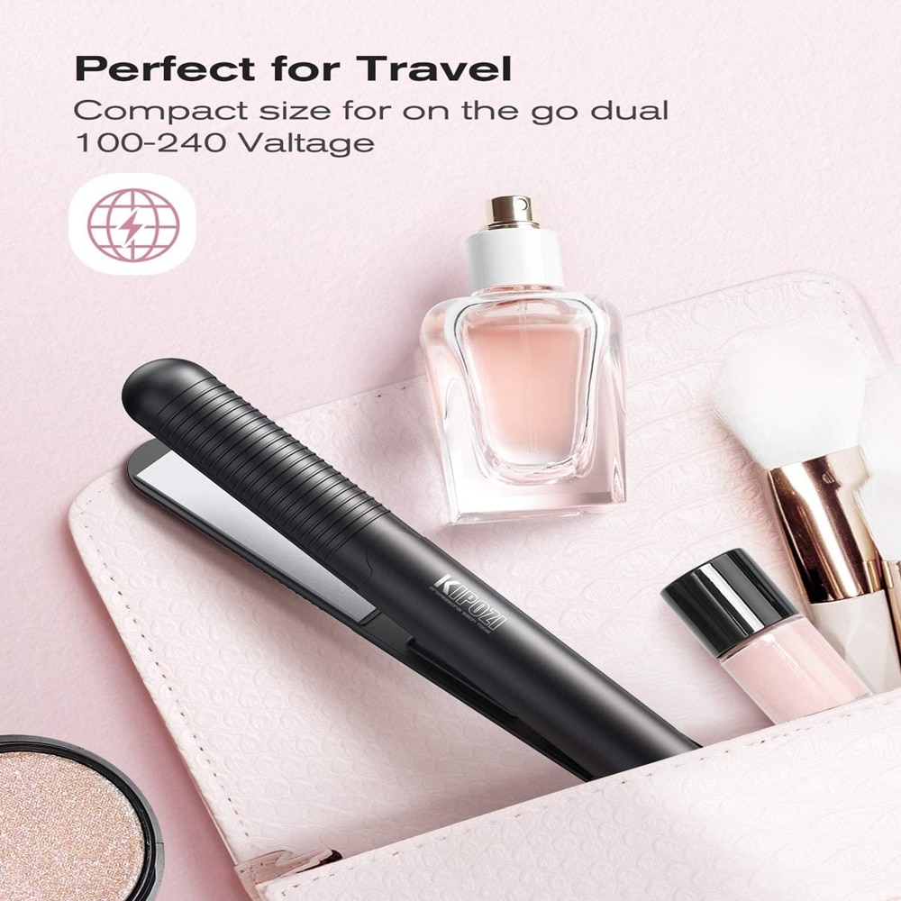KIPOZI Mini Flat Iron Travel Ceramic 2 In 1 Hair Curler Dual Voltage Quick Heating Hair Straightener Light Weight