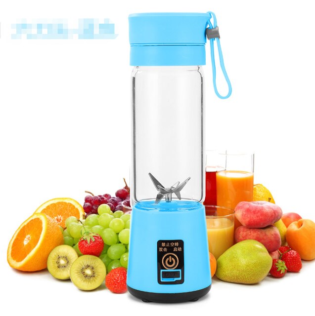Portable USB Electric Fruit Juicer Handheld Vegetable Juice Maker Blender Rechargeable Mini Juice Making Cup With Charging Cable: 6 blades / Blue
