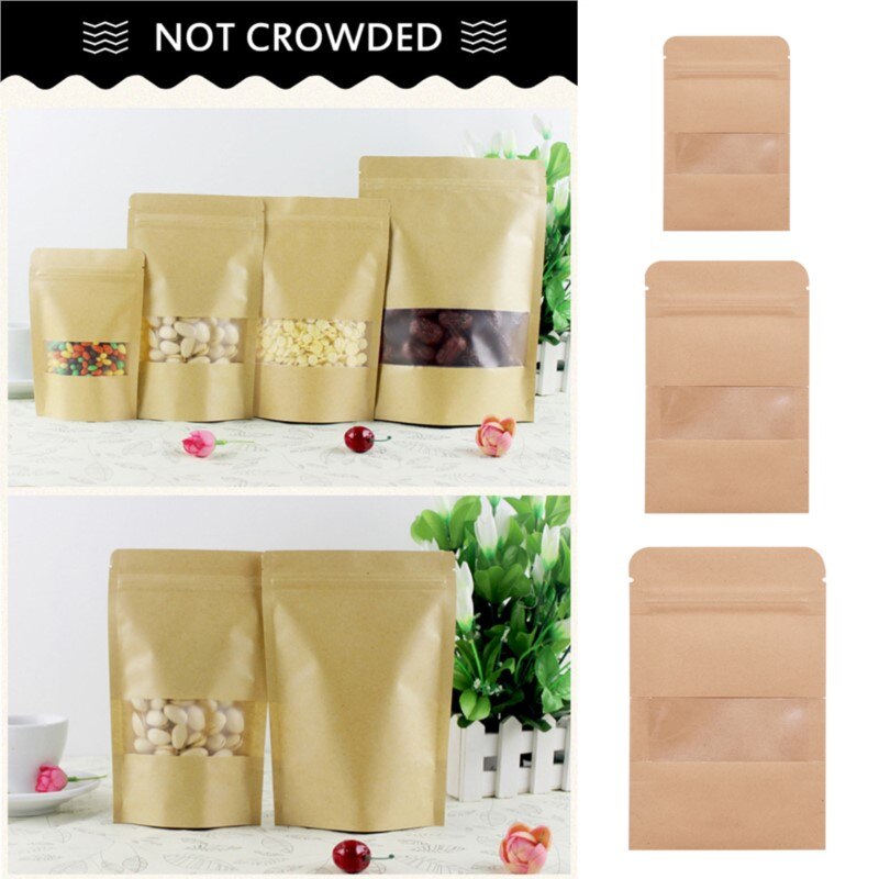 50Pcs Kraft Paper Bag Packing Bags Biscuit Candy Food Cookie Bread Seen Snacks Bag Container Baking Takeaway Pouch