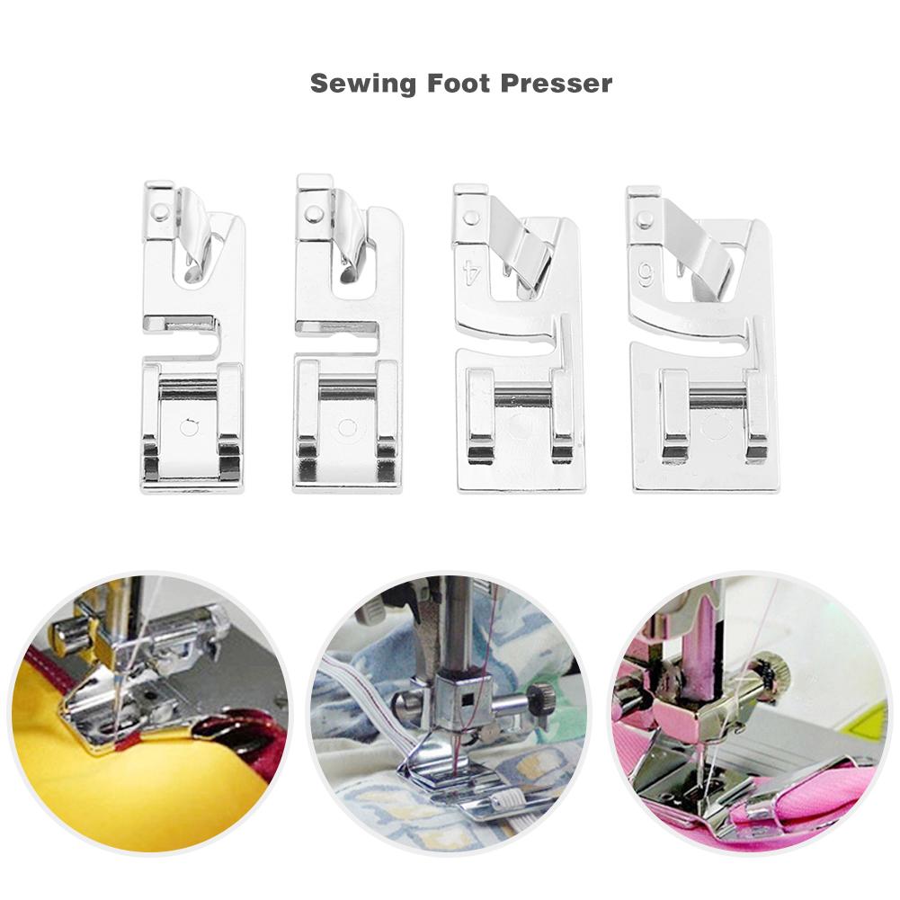 4pcs Sewing Machine Rolled Hem Foot Presser Home Stitch Quilting Accessories Embroidery Tools For Beginners 3.5x1.5x0.5cm