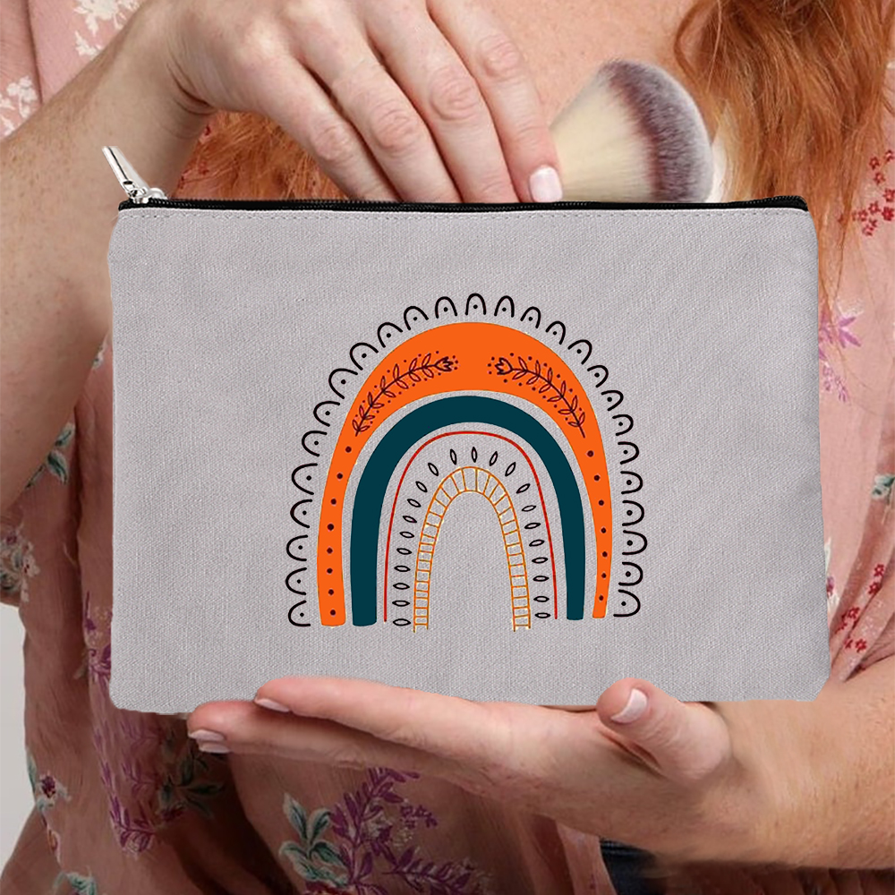 Rainbow kobiety płótno szare kosmetyczki torby moda Zipper torebeczka na kosmetyki podróż torebka na imprezę Organizer biżuterii kobiece prezenty: W09125-TBGY-D