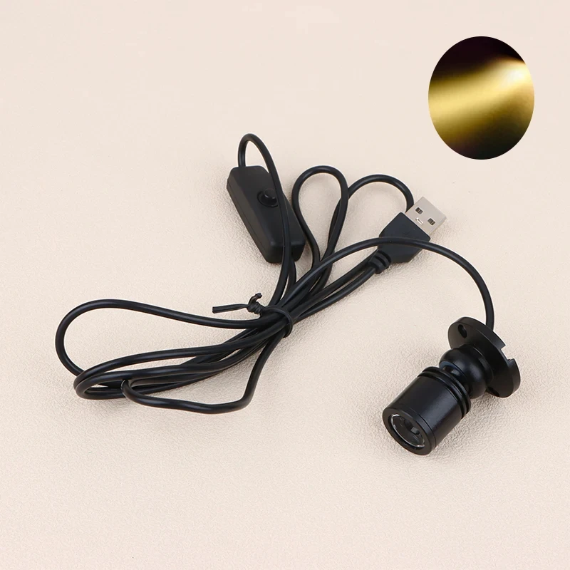 Mini led-spotlight med 3w smykkedisplays og  dc5v med kontakt, usb-interface, butiksskab, legetøjsdekoration, fokuslys til skrivebordet: Varm hvid