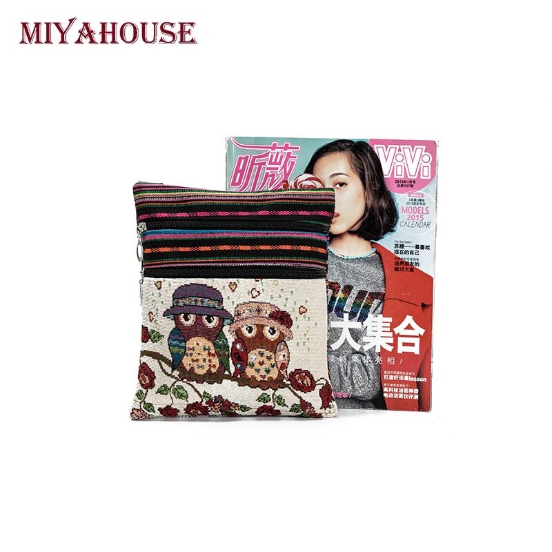 Miyahouse doppia cerniera femminile Mini Flap borse a spalla cartone animato gufo stampato borse di tela borse a tracolla piccole da donna