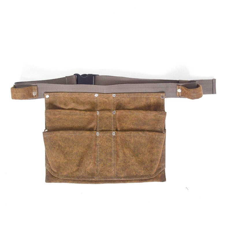 4-Pocket Adjustable Tool Belt Bag Heavy Duty Khaki Tool Belt, Canvas Tool Waist Pouches Hammer Holder for Garden Work Organizer