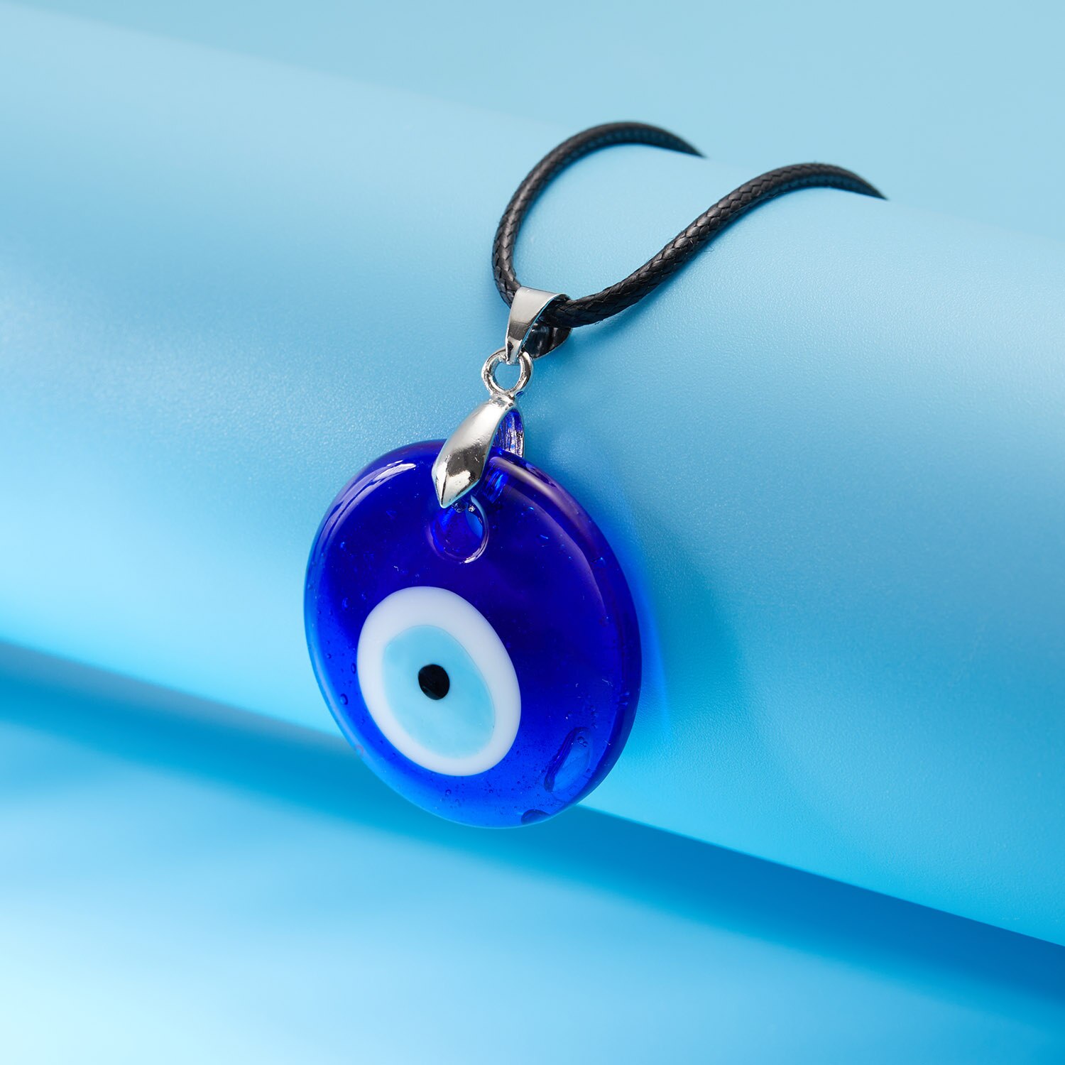 Einfache Glück böse Auge Anhänger Halskette für Frauen Männer Blau Harz transparent Runde Wasser Tropfen Türkischen Schmuck Kette Halsband