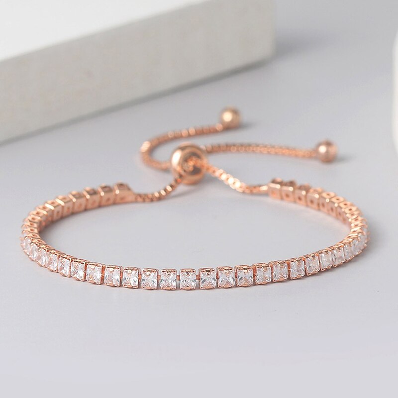 Zhouyang amizade pulseiras para mulher 2.5*2.5mm zircão quadrado rosa cor de ouro artesanal pulseira jóias presente por atacado h024