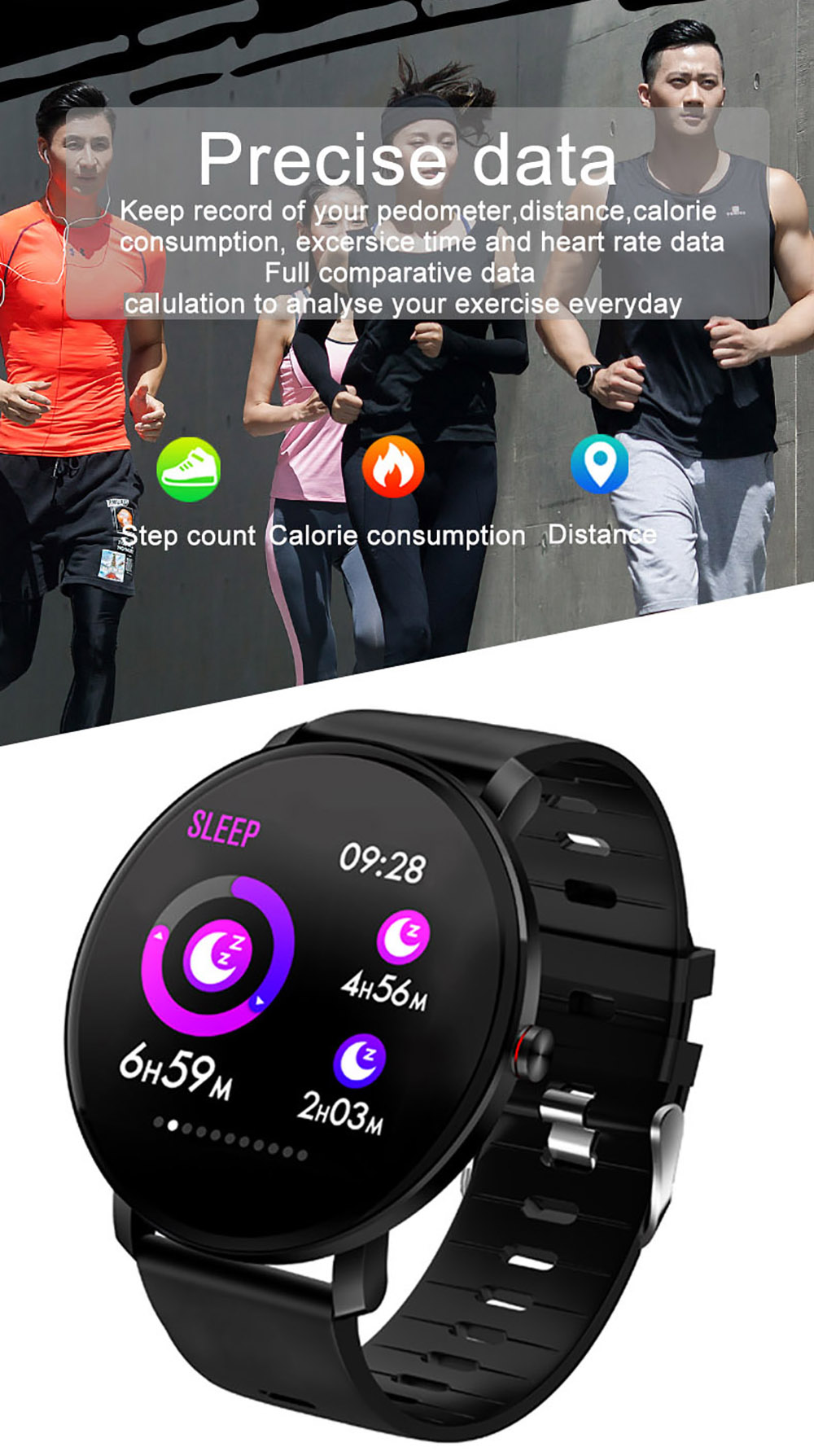SENBONO K9 Smart Uhr Männer 1,30 "IP68 Wasserdichte Bluetooth 4,0 Fitness Armband Tracker Pedometer Herz Rate Monitor Smartwatch