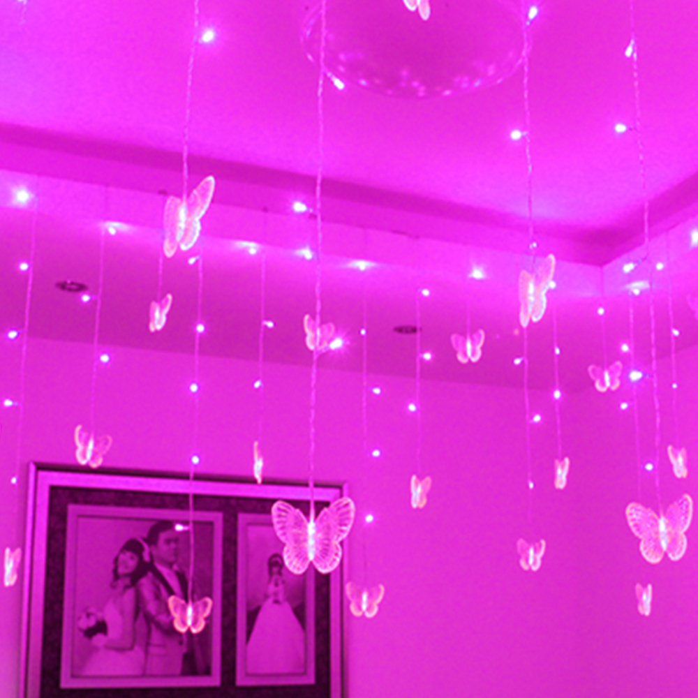 Rideau lumineux papillon à lumière LED, 3.5m, guirlande de noël, féerique, pour , mariage, fête, maison, nouvel an, décoration: Style1 Pink / 3.5M 220V EU Plug