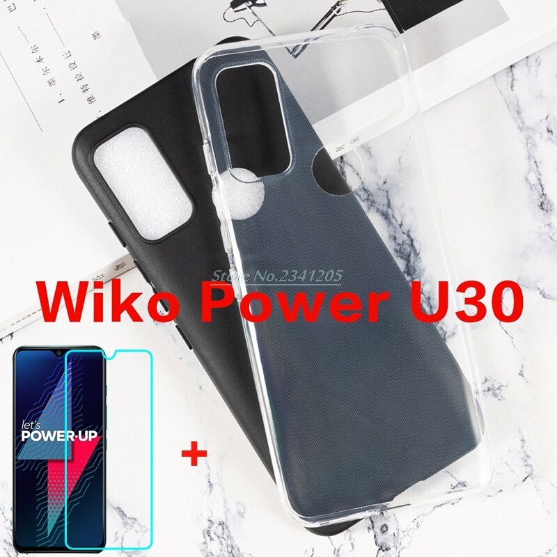 Capa transparente para celular wiko power u30 u20 u10, capa de silicone macio preto tpu com vidro temperado na wiko u10 u20 u30 vidro