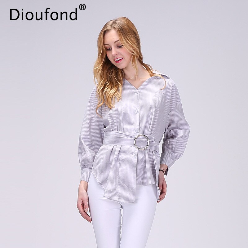 Dioufond Été Nouvelle Dame Coton Chemisier À Manches Longues Écharpes Femme Rayé Bleu Irrégulier Chemisier décontracté Streetwear haut pour femme: Finegray