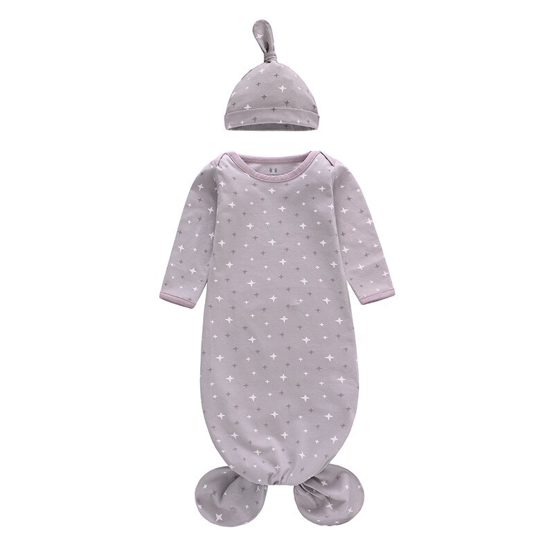 Saco de dormir anudado para bebé, ropa de dormir de algodón para el sueño de bebé recién nacido, de manga larga, con sombrero para niña y niño de 0 a 12 meses: gray