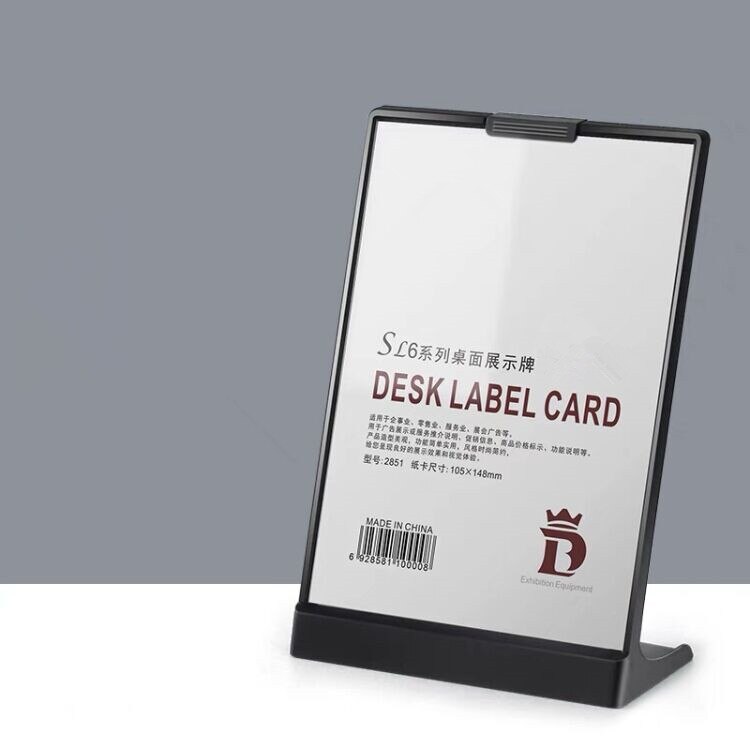 Cadre publicitaire en plastique Double face A6 105x148mm, pour Photo de bureau, Style Portrait, supports de panneaux inclinés en acrylique: A6 L Black