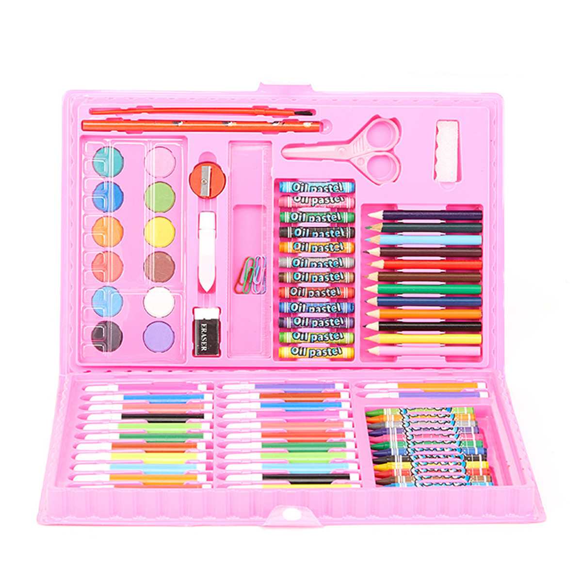 Juego de lápices artísticos de 150 Uds., juego de lápices de cera para pintar, rotuladores, pinceles, herramientas de dibujo, conjunto de suministros de guardería para: Pink 86PCS