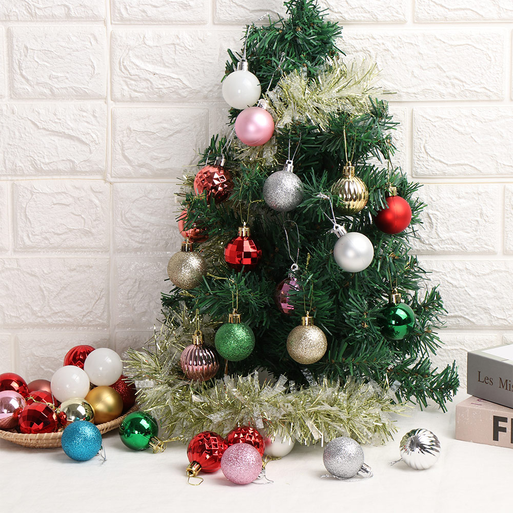 24Pcs 4cm Gold Pink Champagne Red Metallic Christmas Balls Year Christmas Tree Hanging Balls Xmas Home Decor