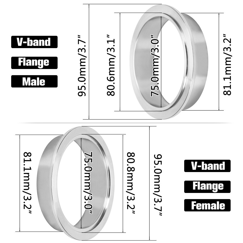 3 &quot;Sus 304 Staal Roestvrij Uitlaat V Band Klem Flens Kit Quick Release Clamp Mannelijke Vrouwelijke Flens Platte Flens auto Accessoires