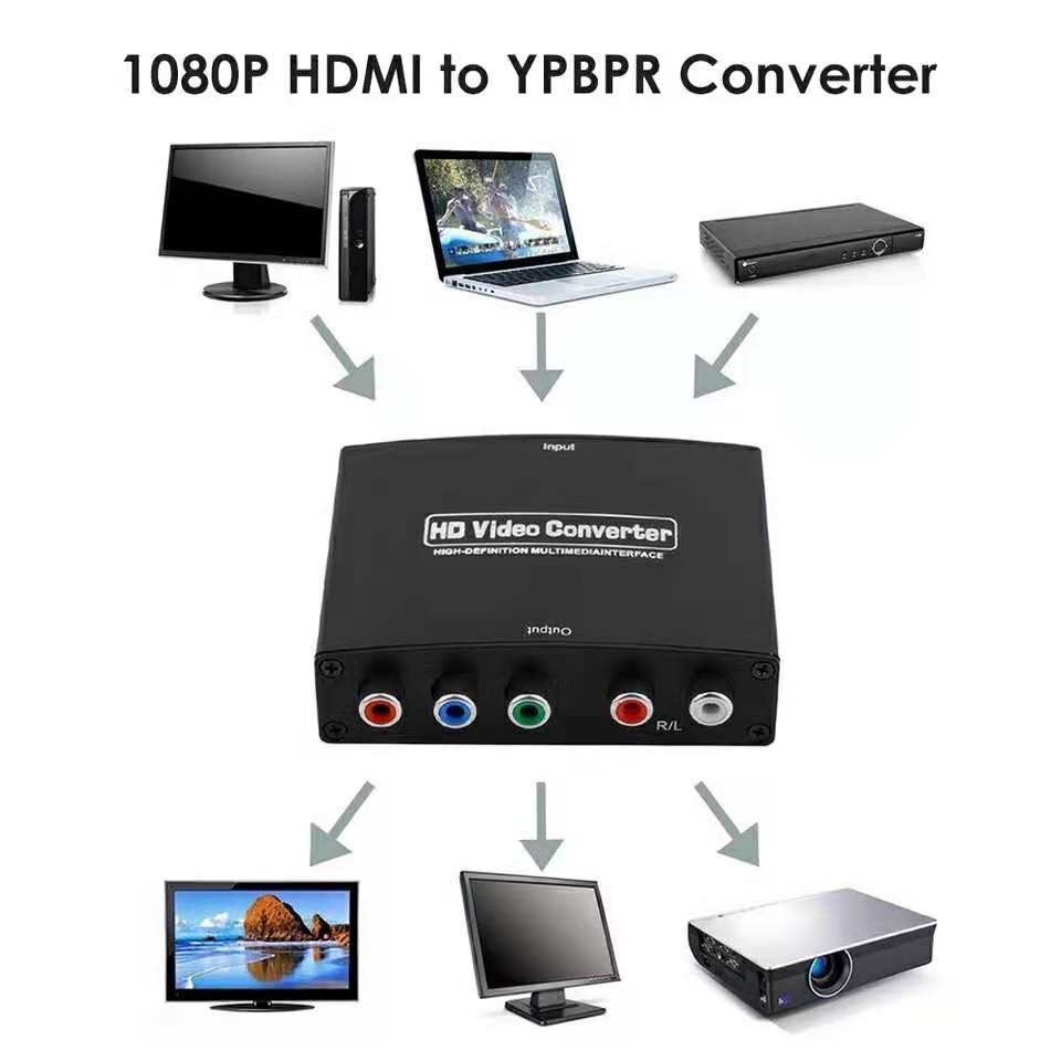 1080P HDMI-compatible to RGB Component 5 RCA YPbPr Video R/L Audio Converter Adapter For PC DVD HDTV Monitor Projector Splitter