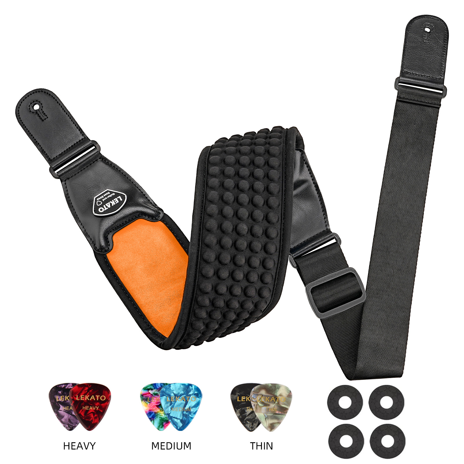 Lekato Gitaarband Riem 3d Spons LGS-1 Verstelbare Vulling Elektrische Gitaarband Basriem 3.5 "Breed Met 6 Plectrums: YELLOW