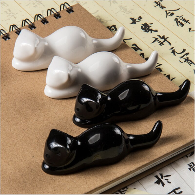Cute Cat Pen Holder Ceramics Pen Stand Bracket Storage Rack Stationery Supplies