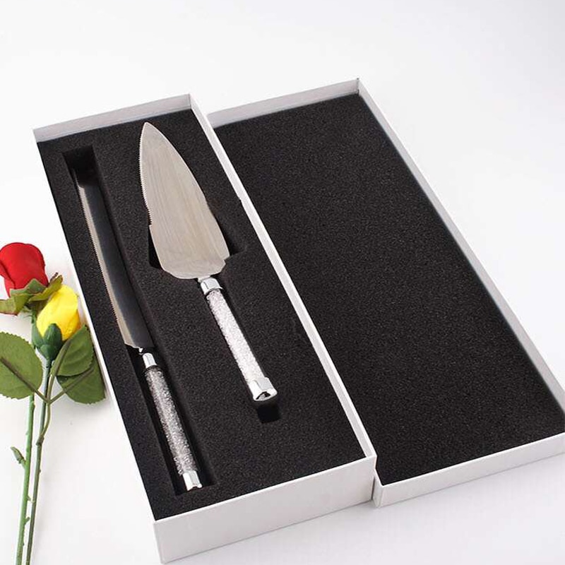 2 stuks Zilveren Cake Knife Server Set Acryl Handvat Glazen Kristallijn Cake Spatel Wedding Party Rvs