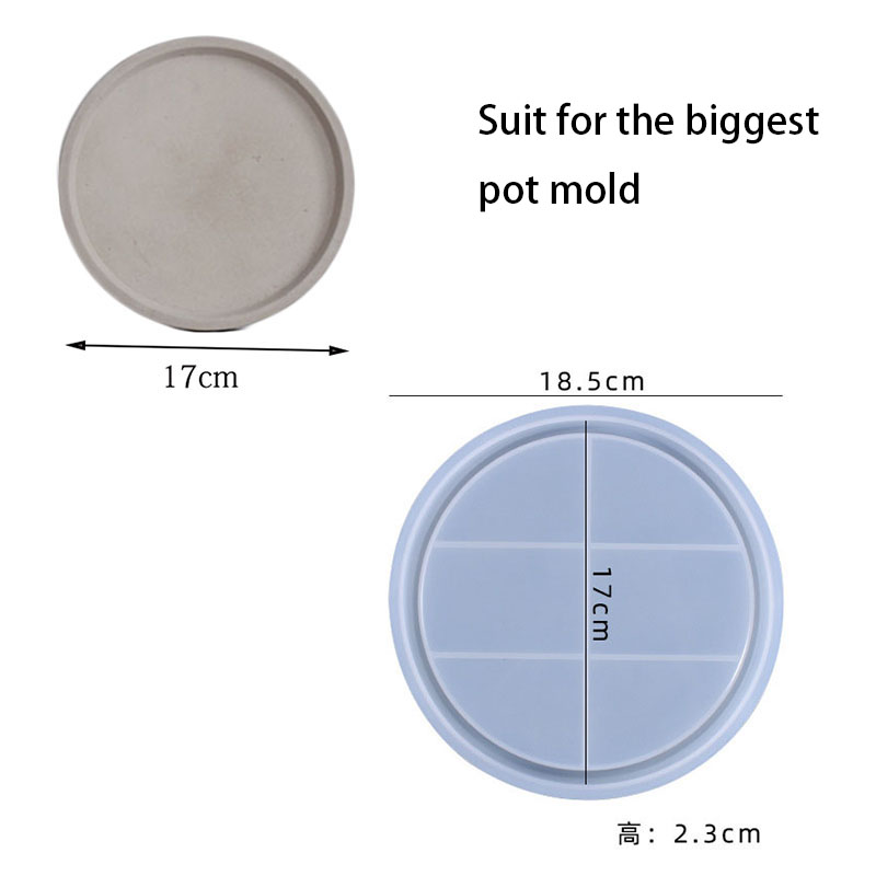 Moule de Pot de fleur en Silicone Jesmonite, grand moule de Pot rond de fleur de bougie en béton de pilier de multi-taille: tray mold for 15cm