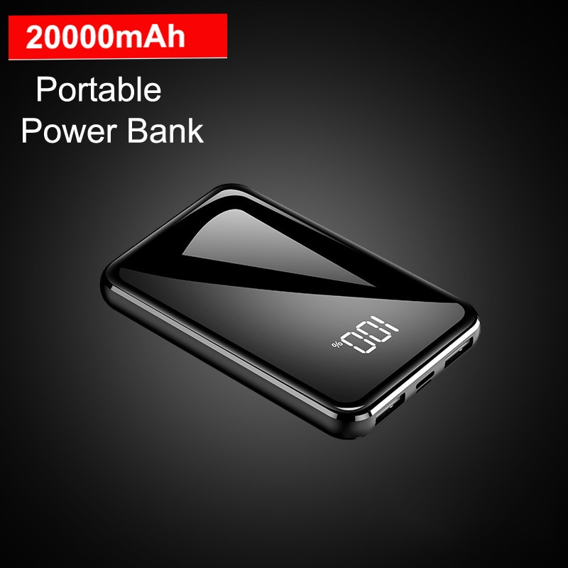 Mini Power Bank 20000 mAh 5V 2A Spiegel Screen Poverbank voor xiaomi Iphone Externe Batterij Draagbare Oplader 20000 mAh powerbank