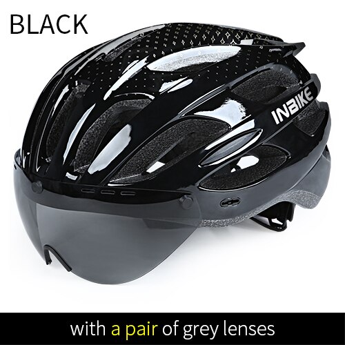 Inbike Fietshelmen Mannen Vrouwen Mtb Racefiets Helm Ultralight Integraal Mold Fietshelm Met Bril Rijden Veilig Cap: Black 1 Grey Lens