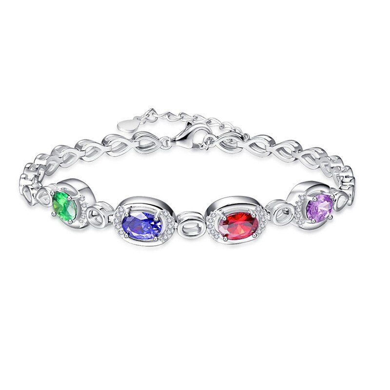 BONLAVIE Originele Pulsera Multi-kleur 4 stks Gem Ketting 100% 925 Sterling zilveren Armbanden en Armbanden Granaat Bruiloft Sieraden: yb14