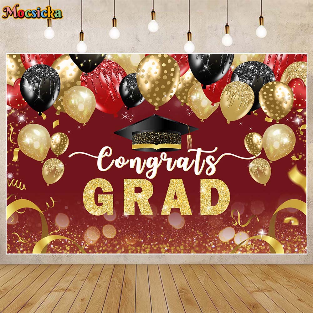 Mocsicka congratulazioni Grad Photo Background palloncini Glitter cappello da scapolo classe del 2024 decorazione per feste di laurea sfondo puntelli da Studio