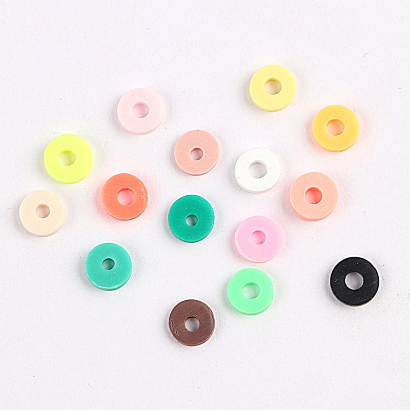 Clay Beads Multi Colors Flat Round Polymer Clay Beads with Pendant Charms Kit and Roll Elastic Strings for DIY