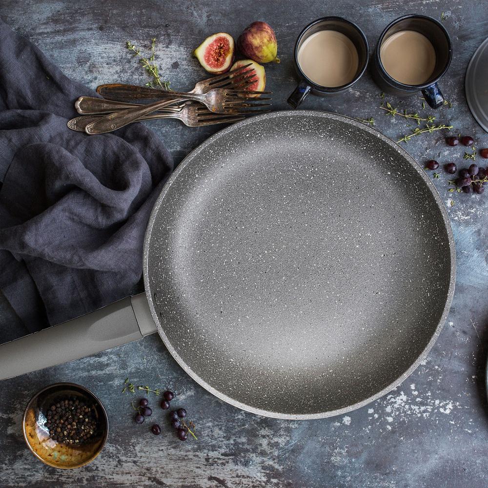 Open Koekenpan Aluminium Serie Grijze Steen Met Non-stick Coating Platina