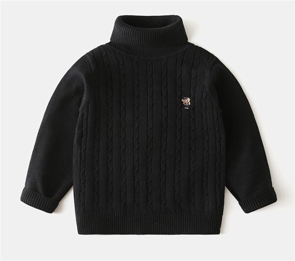 Kid Baby Boy Autumn Winter Turtleneck Pullover Sweater Top, Long-Sleeve Casual Twisted Knitting Elastic Cuff Blouse 3-7Y: Black / 4T