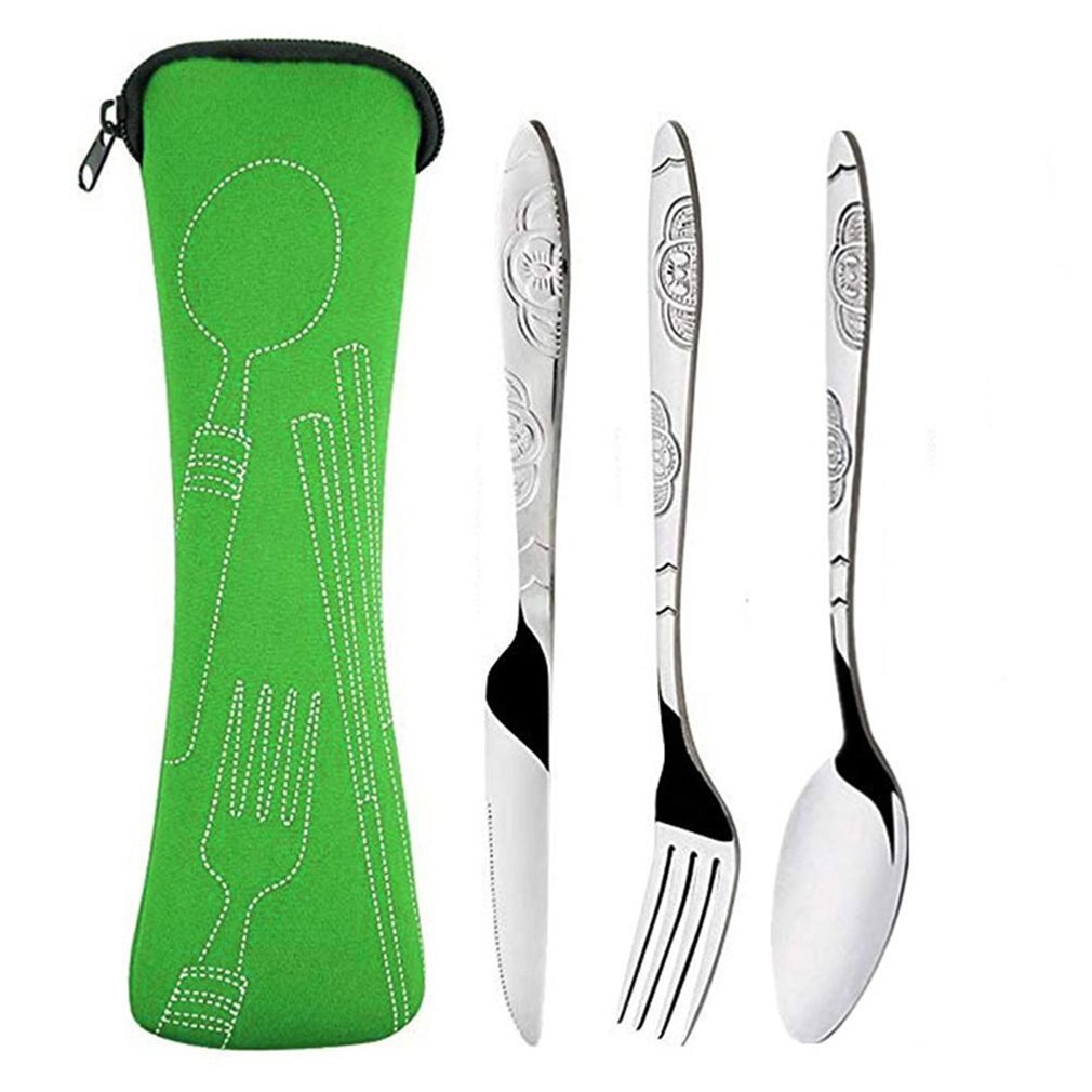 Roestvrij Staal Steak Bestek Duurzaam Praktische Milieuvriendelijke Draagbare Outdoor Servies Set Roestvrij Stalen Bestek: green