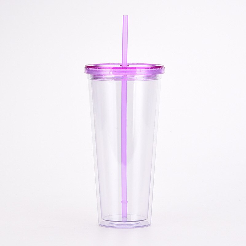 Gorąca sprzedaż 32oz plastikowe kubki stożkowe z pokrywką i słomką podwójna ściana wyczyść butelka na sok Drinkingware wielokrotnego użytku kubek wody na imprezę: J