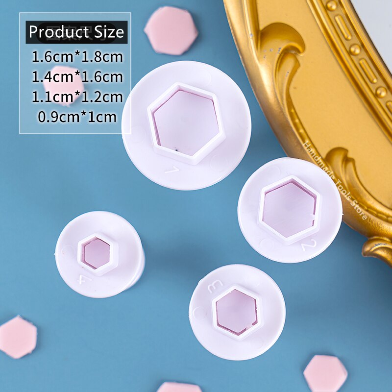 Polymer Clay Cloud Mold Heart Star Shape Printing Cutting Mold DIY Pottery Sculpture Geometric Figure Embossing Modeling Tools: 4pcs hexagon