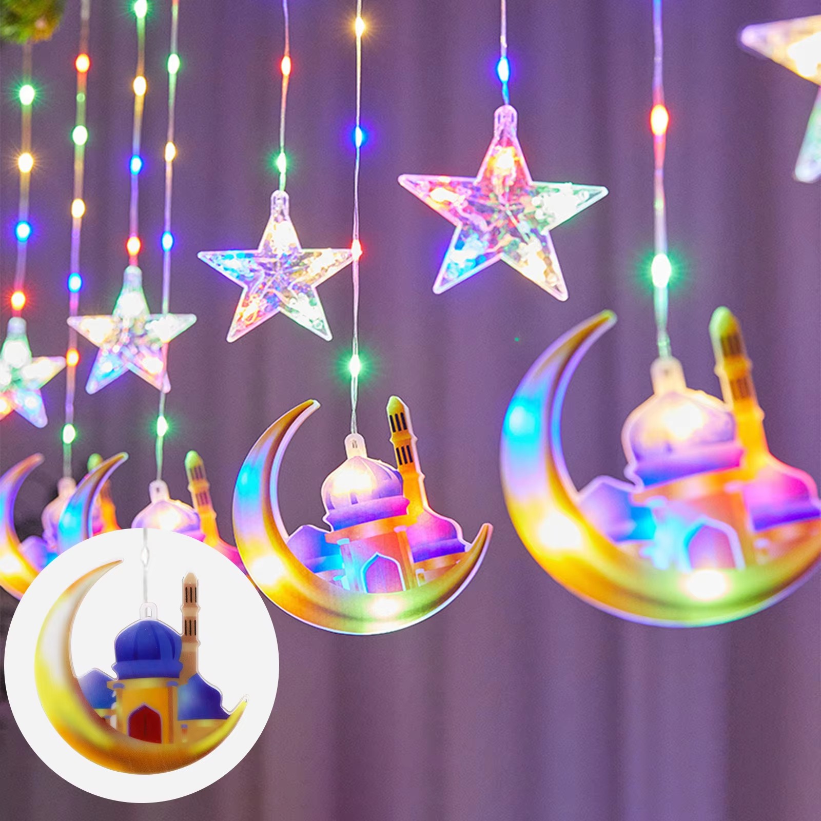 Cortina de estrellas LED de 4M, luz decorativa, castillo de Luna, cadena de luces, luz colorida, cadena de luces intermitentes llena de estrellas, decoración de habitación: YELLOW