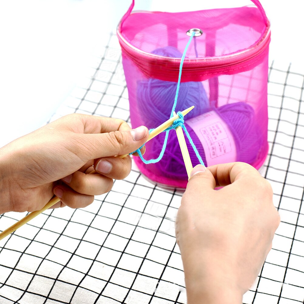 Kit de bolsa de malla para tejido a mano, organizador de herramientas, bolsa de hilo para tejer a mano, soporte de malla de almacenamiento