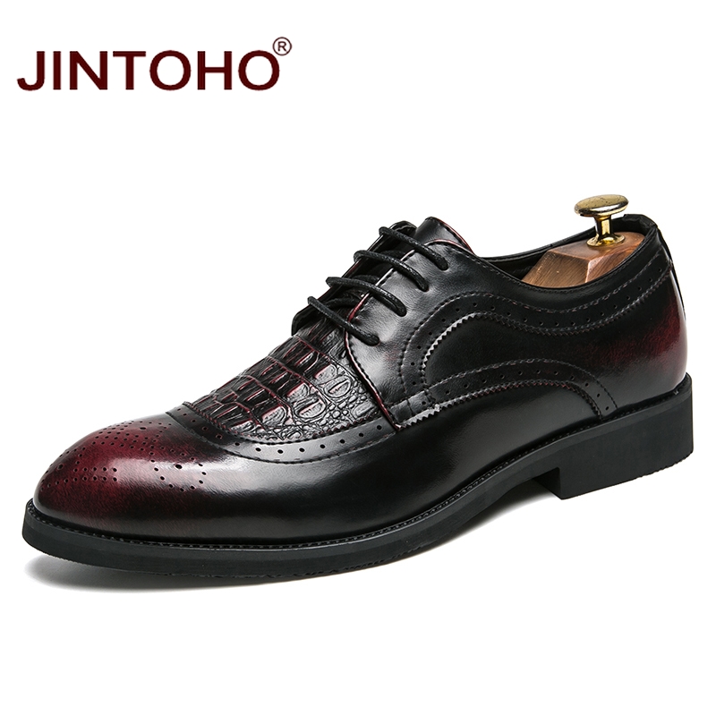 JINTOHO Pointed Toe Men Formal Shoes Breathable Men Dress Shoes Brand Men Leather Shoes Dress Men Moccasins: hong se / 6.5
